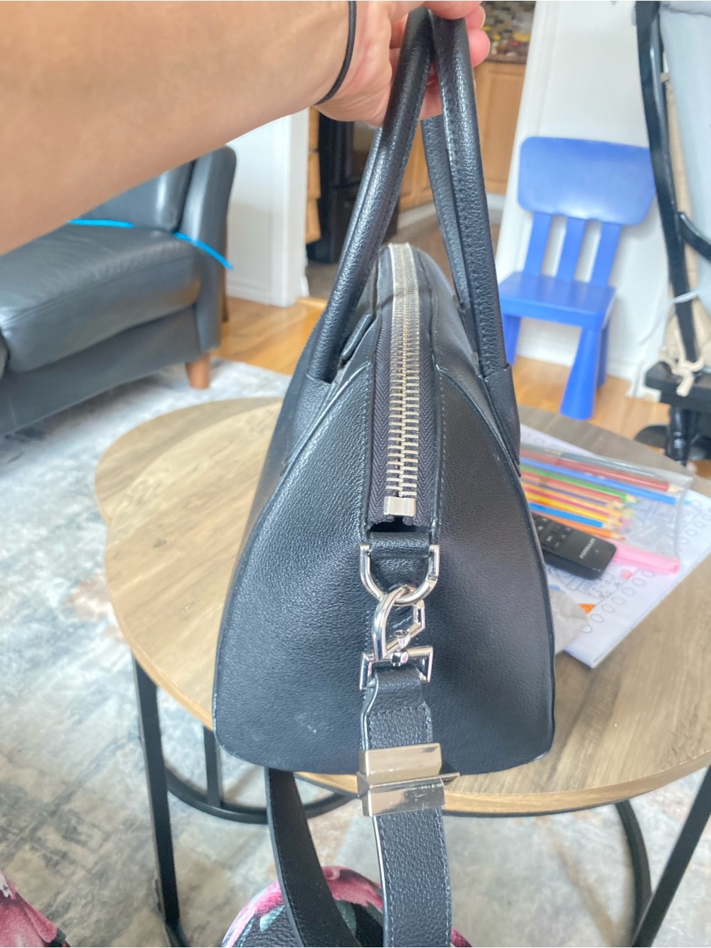 Givenchy Small Leather Satchel in Charcoal Gray with Gold Logo - Picture 2 of 8